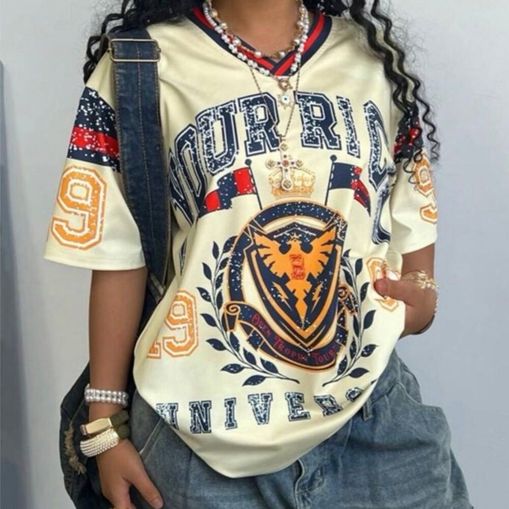 SHEIN INAWLY Curvy 3XL Oversized Y2K Varsity Jersey Top Your Rich University